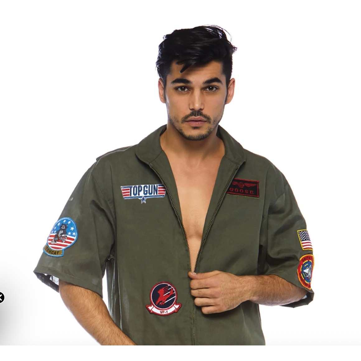 Top Gun Leg Avenue Maverick Goose Flight Suit Romper Olive Green Small S/P
